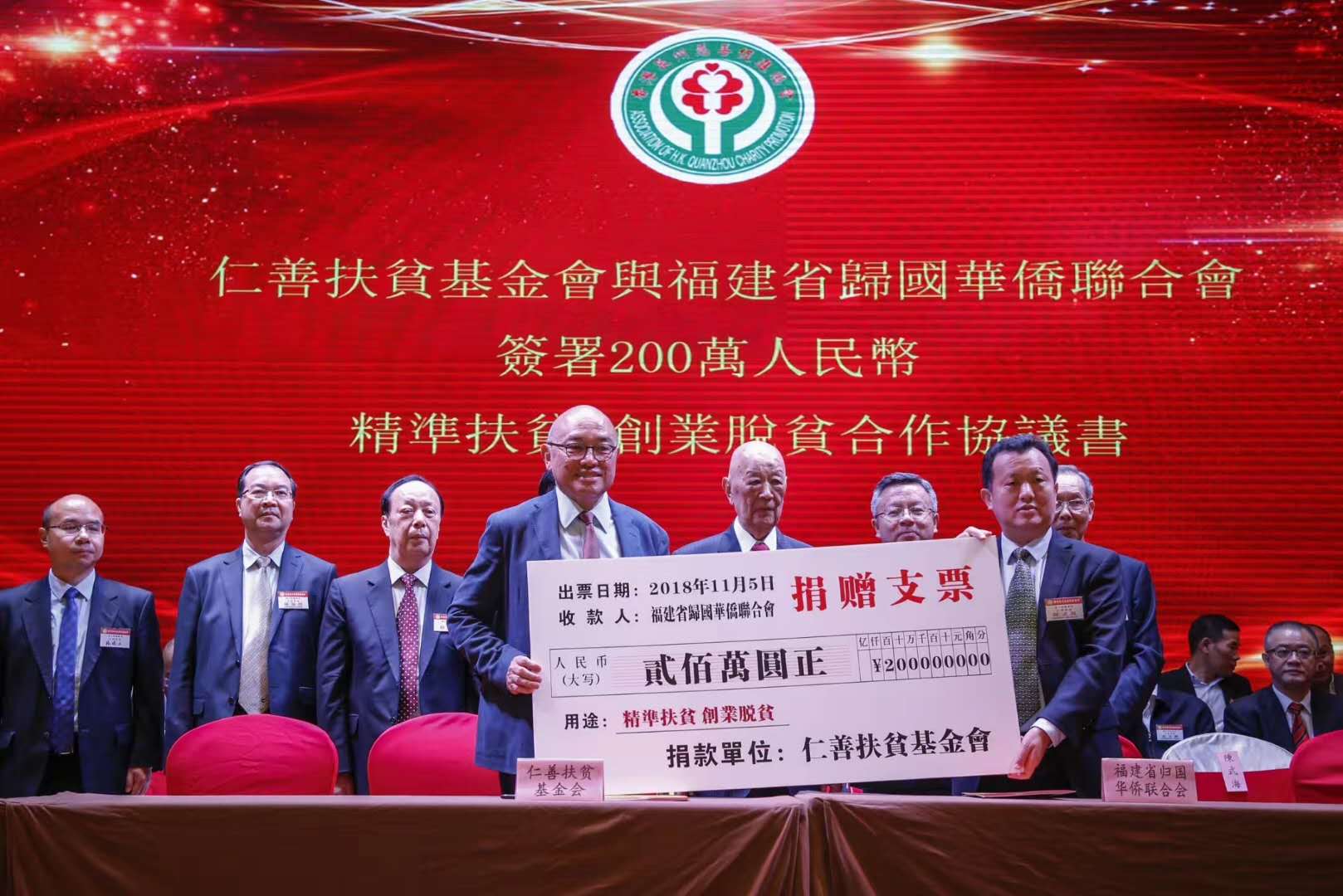 仁善扶贫基金会向福建省侨联捐助200万产业扶贫款并与具体项目方签署四方协议